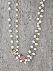 Vintage White Bead Necklace 28in Gold Tone Chain Multi Color Glass Accents