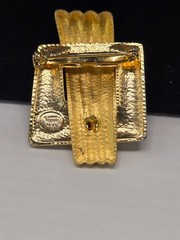 Vintage Venue USA Gold Tone Geometric Buckle Brooch Pin Modernist Statement
