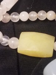 Asian Chinoiserie Bead Necklace & Yellow, Green,White Jade/jadeite, 35″sterling