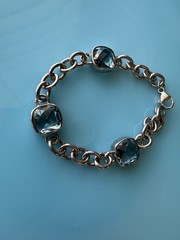 Aqua Blue Topaz Gem Bracelet 925 Sterling Silver Bezel Set Bracelet 22.5g