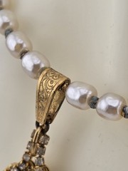 Vintage 1950’s Miriam Haskell Glass Pearl Necklace/ Chocker Rhinestone Pendant