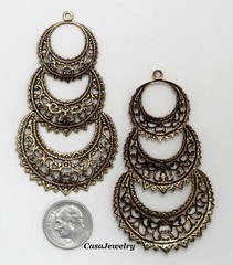 #2179 ANTIQUED GOLD OPEN FILIGREE TRIPLE CRESCENT W/TOP HANG RING – 2 Pc Lot