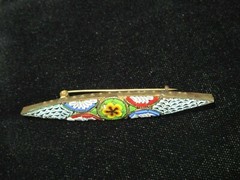 Antqiue Art Nouveau Italian Micro Mosiac Millefiore Bar Pin Gold Overlay