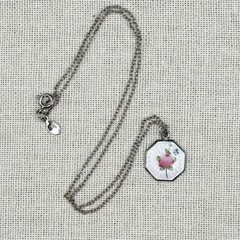 Vintage Guilloche Pendant Necklace Sterling Silver Octagonal Cottagecore Kawaii