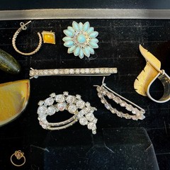Jewelry Lot Ronte Diamond Dust Necklace Rhinestone Brooch Earrings 17 Pcs Vntg