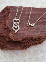 Vintage CZ Triple Heart Pendant On Sterling Silver Chain Necklace 18″ ITALY .925