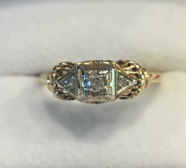 Antique Art Deco 14k Yellow Gold Cathedral Diamond Engagement Ring Wedding 6.25