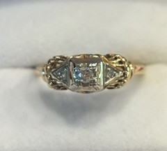 Antique Art Deco 14k Yellow Gold Cathedral Diamond Engagement Ring Wedding 6.25