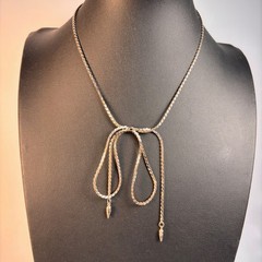 Vintage Napier Necklace Silver Tone Bow Herringbone Chain 90s Statement