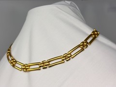 Vintage Gold Tone 10mm wide Flat Rectangle Link 16″ Choker Necklace