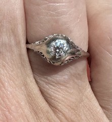 ESTATE ANTIQUE ART DECO OLD CUT DIAMOND RING 18K WHITE GOLD
