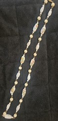 Vtg Painted White Glass Bead Necklace Floral Design Summer Estate Jewelry 22in