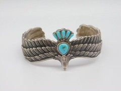 JTV DESIGNER BBJ STERLING SILVER BALD EAGLE BIRD TURQUOISE STONE CUFF BRACELET