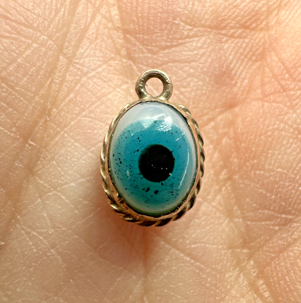 Vtg Victorian? Reversible Evil Eye Blown Glass Gilted Brass Good Luck Pendant