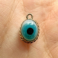 Vtg Victorian? Reversible Evil Eye Blown Glass Gilted Brass Good Luck Pendant