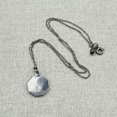 Vintage Guilloche Pendant Necklace Sterling Silver Octagonal Cottagecore Kawaii