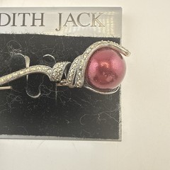 Judith Jack Brooch Sterling Silver Marcasite Pin Red Imitation Pearl $110 Deco