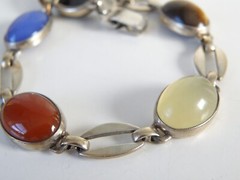 Vintage Sterling Silver 925 and 14K Gold Filled Stone Bracelet 7.5″