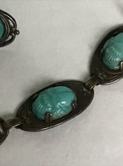 Art Deco Egyptian Revival Matching Scarab Beetle Bracelet/Sterling Ring/Earrings