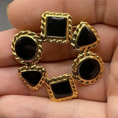 Vintage Anne Klein Shape Wreath Brooch Black Enamel Triangle Circle Square