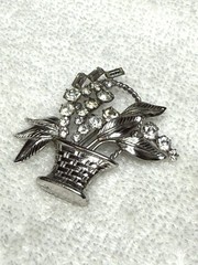 Vintage Carl Art 925 Sterling Silver Flower Basket Rhinestone Pin Brooch 2”