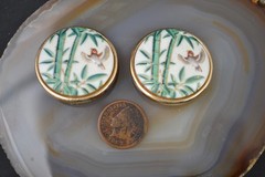 Toshikane Arita Japan porcelain Bamboo clip on earrings vintage bird vintage VGC