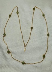 Vintage Crown Trifari Gold Tone Green Spring Ball Chain Station Necklace 29 in
