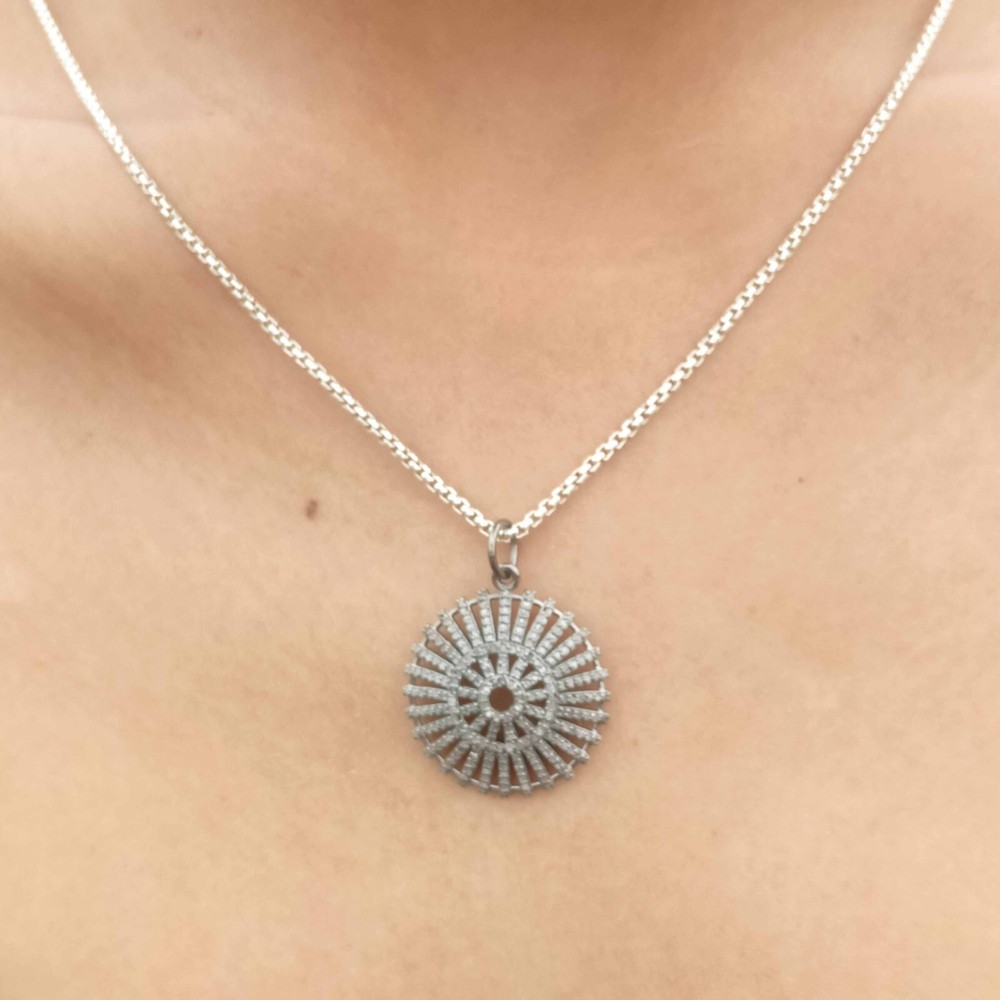 25ct 1Pc Pave Diamond Round Pendant- 925 Sterling Silver -31mmx24mm d5