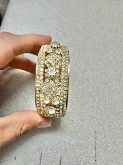 Vintage Prong Set RHINESTONE Gold Tone 1” Wide 2.25” Diameter Bangle Bracelet