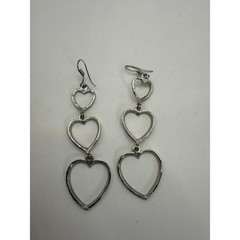 Vintage Silver Tone Triple Heart Dangle Earrings – Open Heart Drop Jewelry