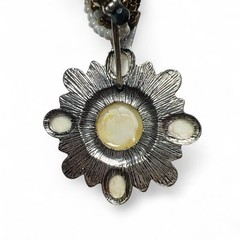 Vintage Layered Seed Bead Pendant Necklace 16″ Metal Glass