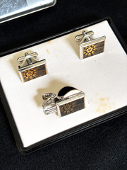 EXPO 70 Osaka Vintage Damascene Cufflinks Tie Pin Set Takeshi Otaka 24K