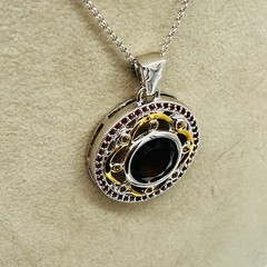 Sterling Silver 925 Open Work Crystal Round Signed NF Pendant Chain Necklace JTV