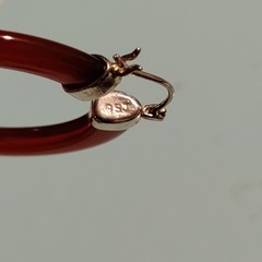 Vintage Red Stone Hoop Earrings MARKED GSJ 925 Sterling Silver