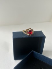 Vintage Red Cubic Zirconia Ring Gold Plated Womens Size 7.5
