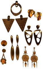 VTG Costume Jewelry Pierced Earrings Lot Studded Leather Wood Tri-toned Metal