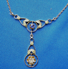 Original EARTH MINED DIAMOND SAPPHIRE Deco Pendant 14K GOLD Antique Necklaces
