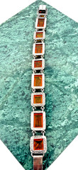 925 Sterling Silver Vintage Multiple Honey Amber Square Link Bracelet 9 stone