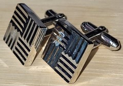 ANSON Silvertone Geometric Art Deco Style Cufflinks 9/16″ Wide Bullet Back Great