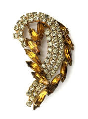 VTG 2.25” Abstract Pin / Brooch W/ Amber / Topaz Navette Stones and Rhinestones