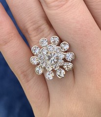 Women Silver Fashion Ring Adjustable band Flower Rhinestone FITS ALL Jewelry
