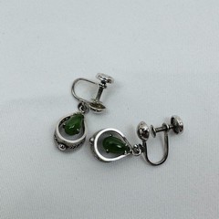 Vintage Sorrento Sterling Silver Filigree Green Oval Jade Screw Back Earrings