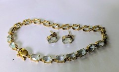 14k Gold Blue Topaz Tennis Bracelet Earrings Set Estate