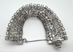 Vtg Estate Piece 7 Rows Rhinestones w/Safety Chain Runway Statement Mint