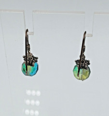 VTG 925 Faceted Glass 1in Drop Earrings Sterling Silver 2gtw Blue Green Swirl