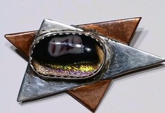 Vtg Mid Century Brutalist Copper Silver Art Dichroic Glass Star Brooch Pin