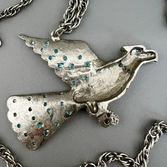 Vintage Southwest Necklace Eagle Thunderbird Faux Turquoise Silver Tone 23”