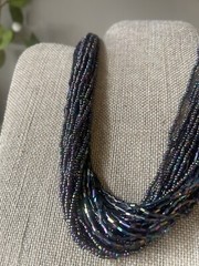 Vintage Oil Slick Iridescent Bead Torsade Necklace Statement Brass Boho Chic