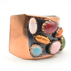 Vintage Matisse Renoir Copper Cuff Bracelet MCM Multi Color Faux Stone Cabochon