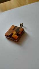 Vintage Sterling Silver Polish Baltic Amber 40mm 1.25” Square Medallion Pendant